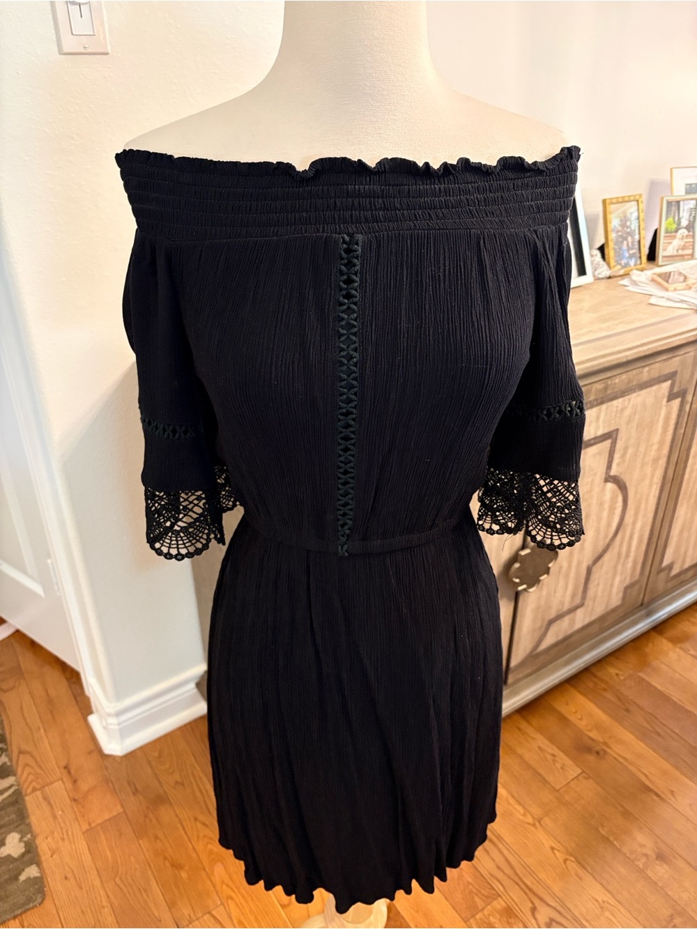 Xhilaration Black Off-Shoulder Lace Detail Dress